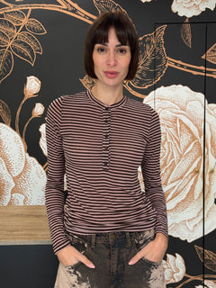 MAGLIA SERAFINO MILLE RIGHE ROSA/MORO