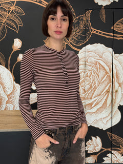 MAGLIA SERAFINO MILLE RIGHE ROSA/MORO