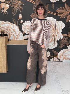T-SHIRT MILLE RIGHE MANICA CAMPANA   COLLO A CONTRASTO - HAVEONE