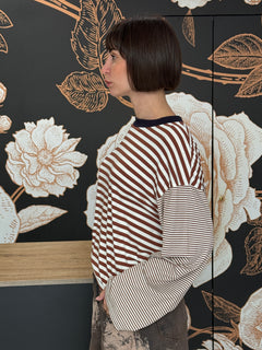 T-SHIRT MILLE RIGHE MANICA CAMPANA   COLLO A CONTRASTO - HAVEONE