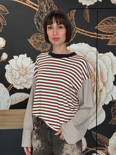 T-SHIRT MILLE RIGHE MANICA CAMPANA   COLLO A CONTRASTO - HAVEONE