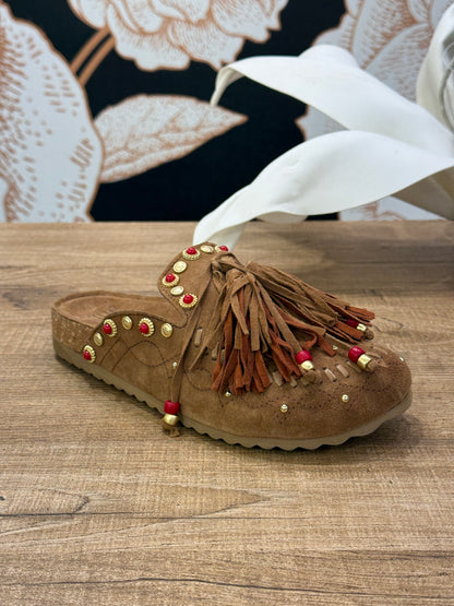 Sabot in suede con frange e perline - Ovyé