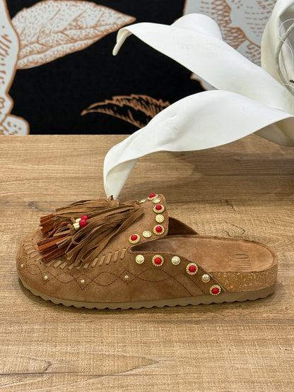 Sabot in suede con frange e perline - Ovyé
