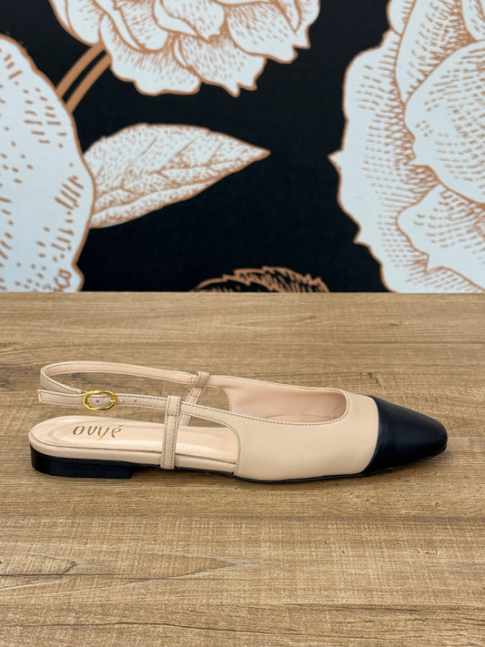 Slingback flat bicolor nude\nero - Ovyé