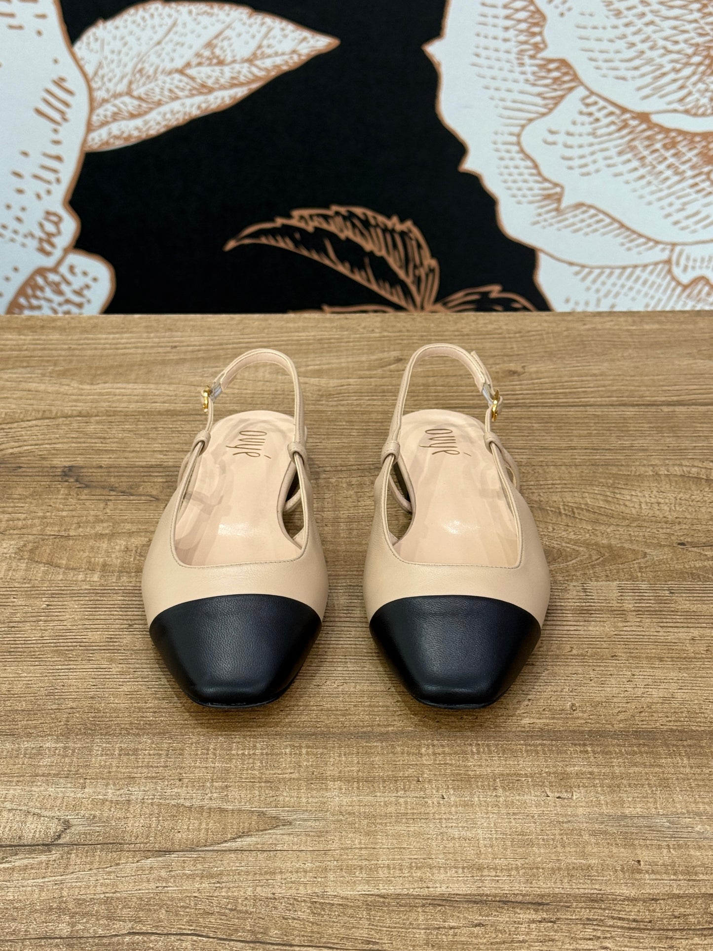 Slingback flat bicolor nude\nero - Ovyé