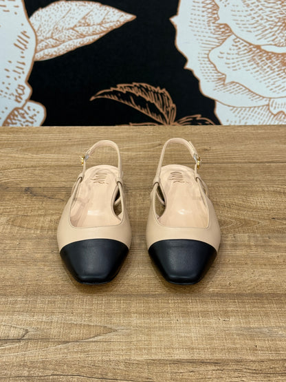 Slingback flat bicolor nude\nero - Ovyé