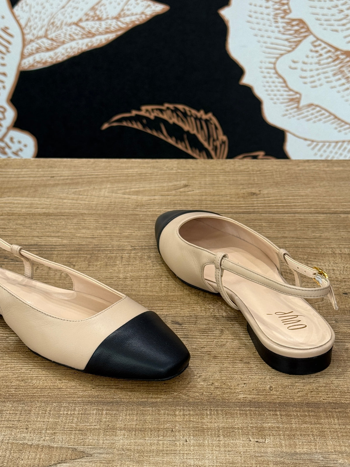 Slingback flat bicolor nude\nero - Ovyé