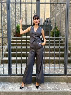 Pantalone wide leg gessato girgio - Silence Limited