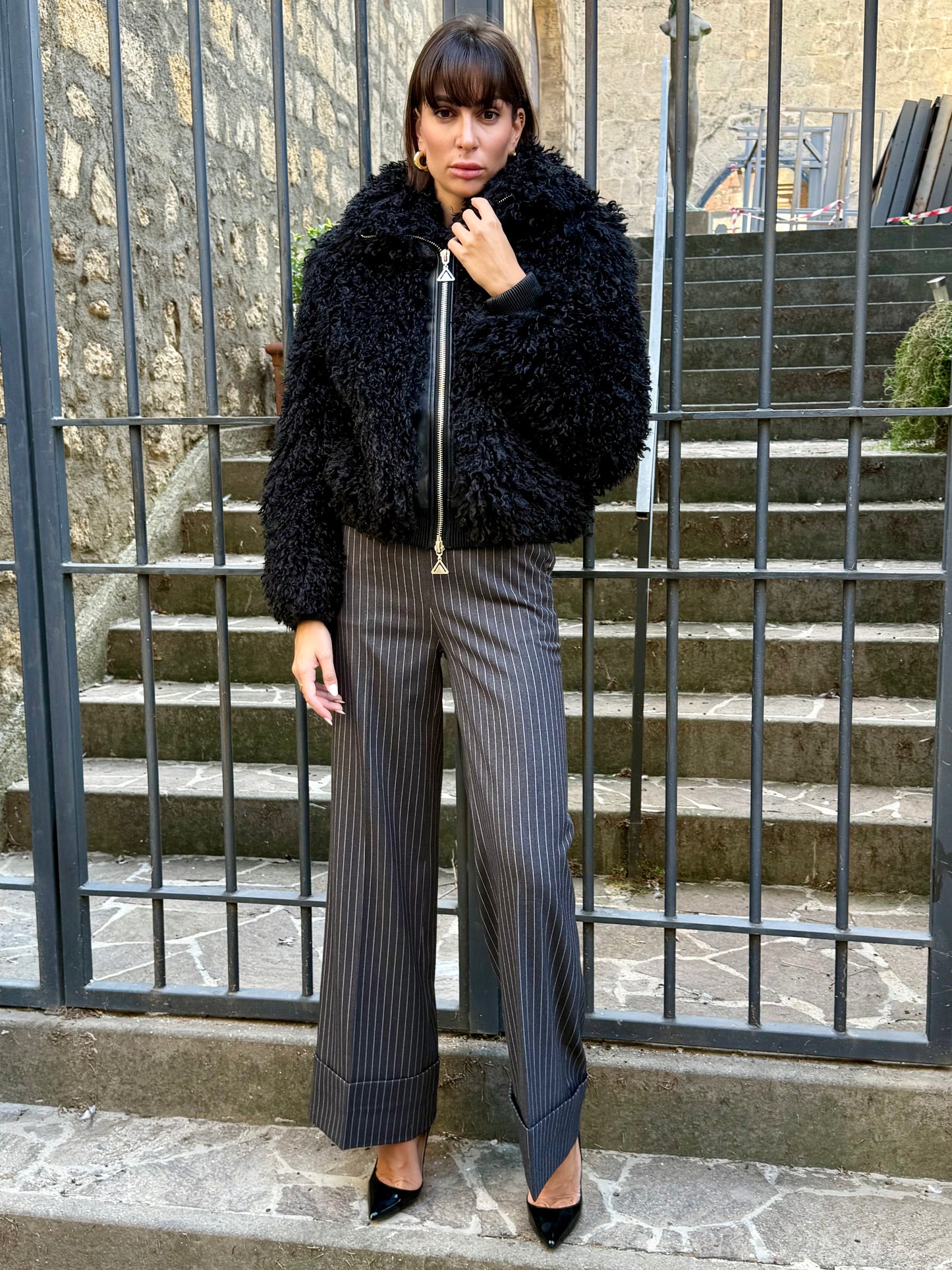 Pantalone wide leg gessato girgio - Silence Limited