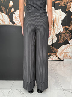 Pantalone wide leg gessato girgio - Silence Limited