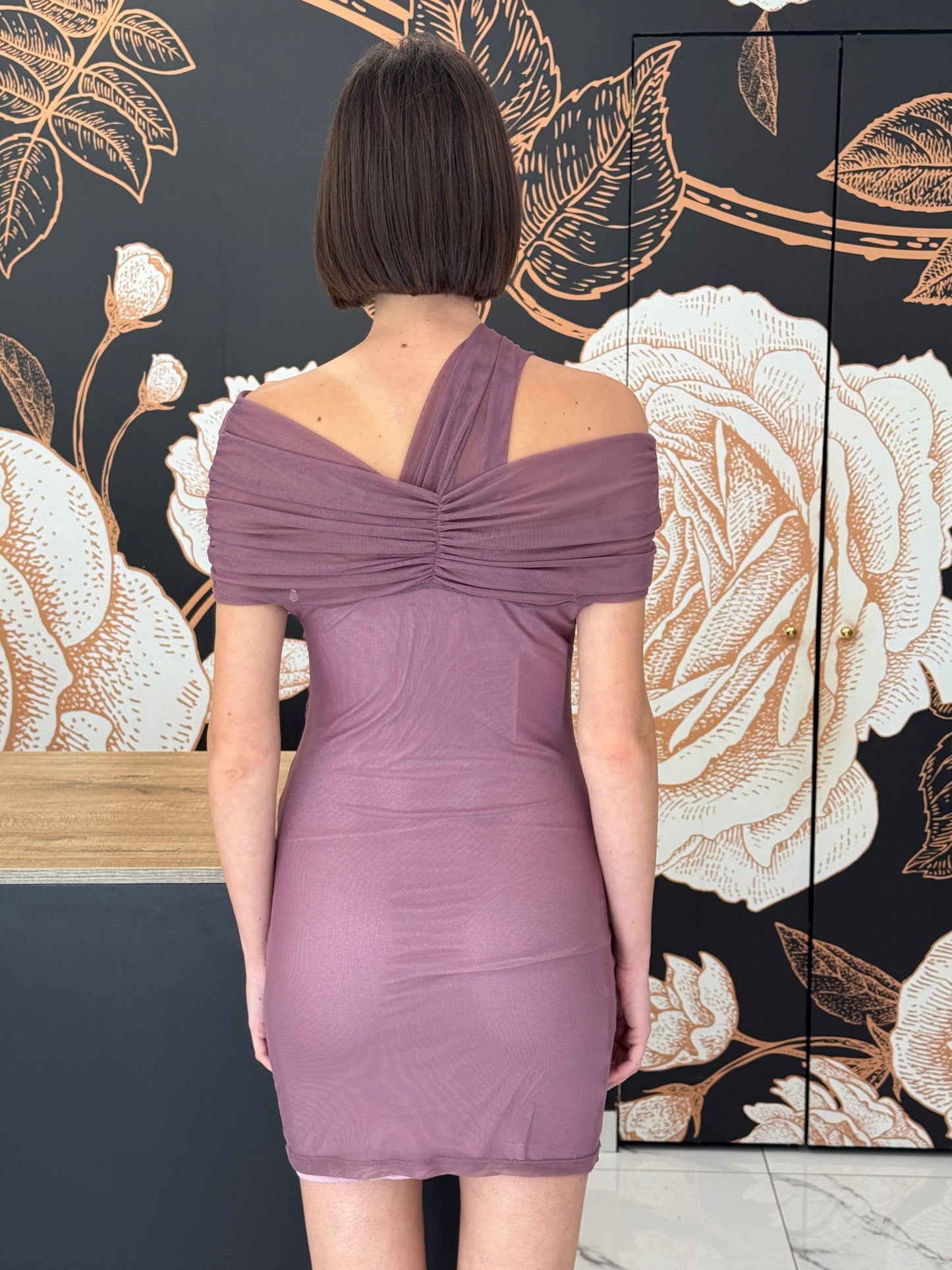 Abito corto in tulle con nodo malva - Kontatto