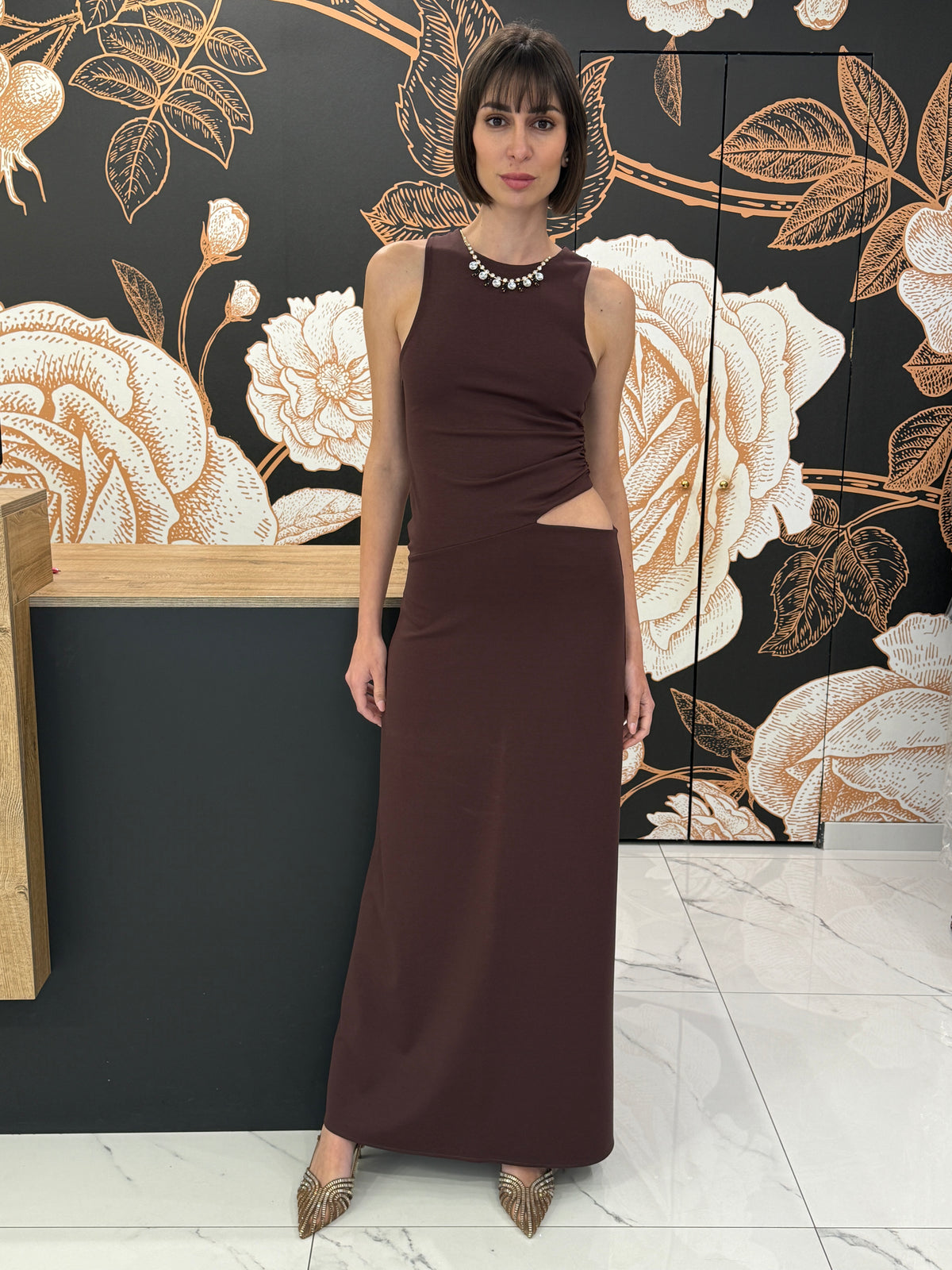 Abito cut out lungo marrone - Kontatto