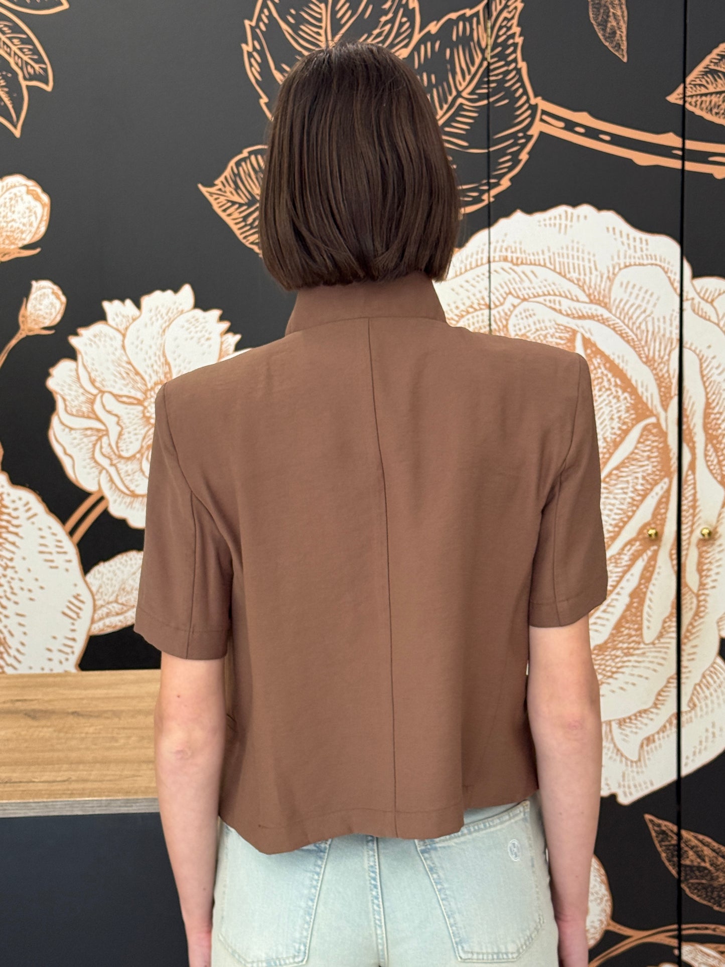 Giacca crop mezza manica marrone - HAVEONE