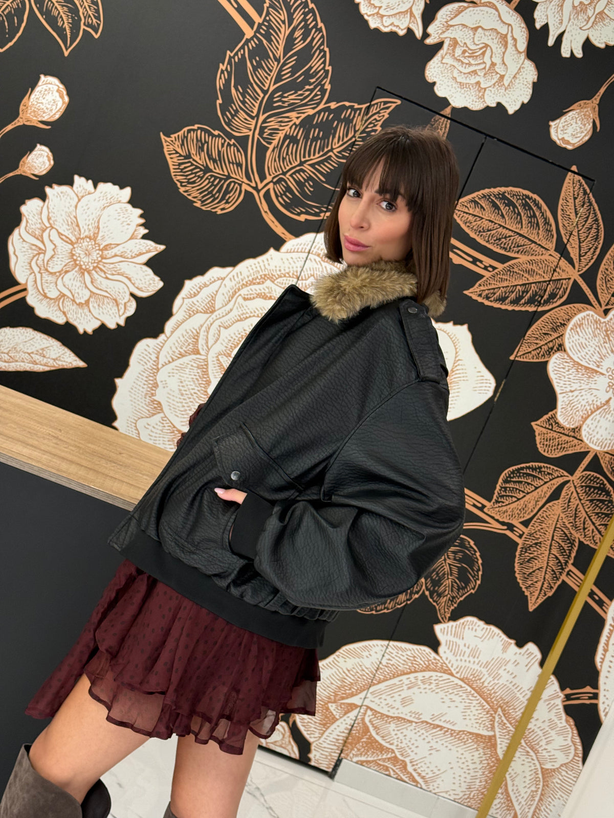 Bomber ecopelle nero - Lumina