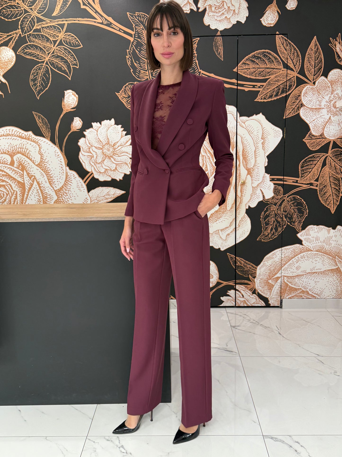 Pantalone palazzo Regular vita alta bordeaux - Silence Limited