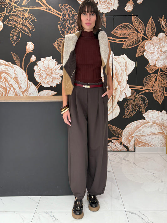 Pantalone con Pieghe a Palloncino cioccolato - Vicolo