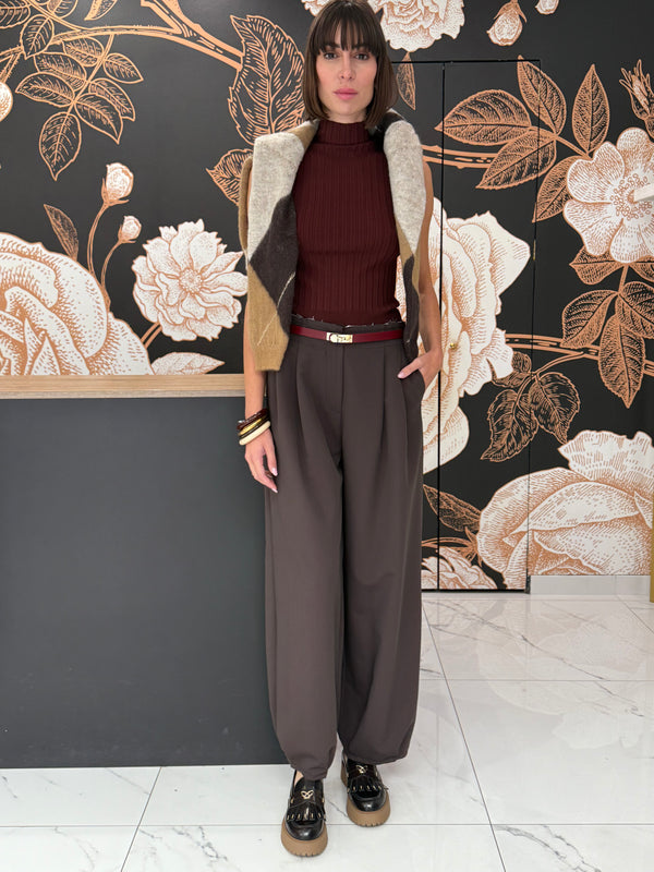 Pantalone con Pieghe a Palloncino cioccolato - Vicolo