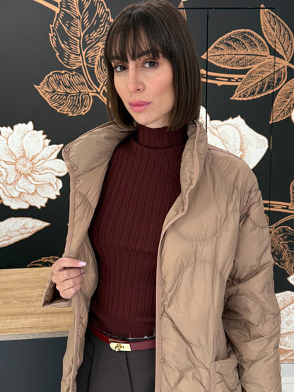Piumino midi con impunture beige