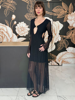 Abito lungo in crochet cut-out nero - HaveOne