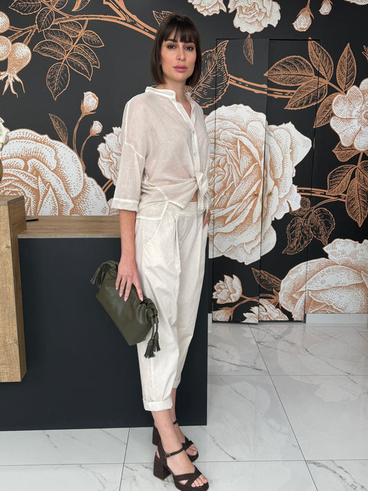 Pantalone in popeline beige - HaveOne
