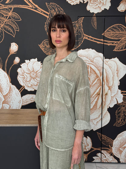 Camicia in voile over kaki - HaveOne