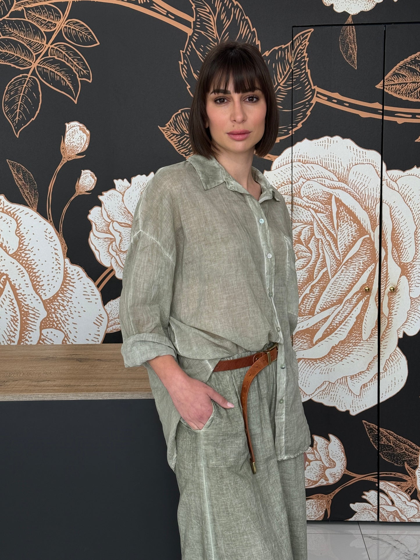 Camicia in voile over kaki - HaveOne