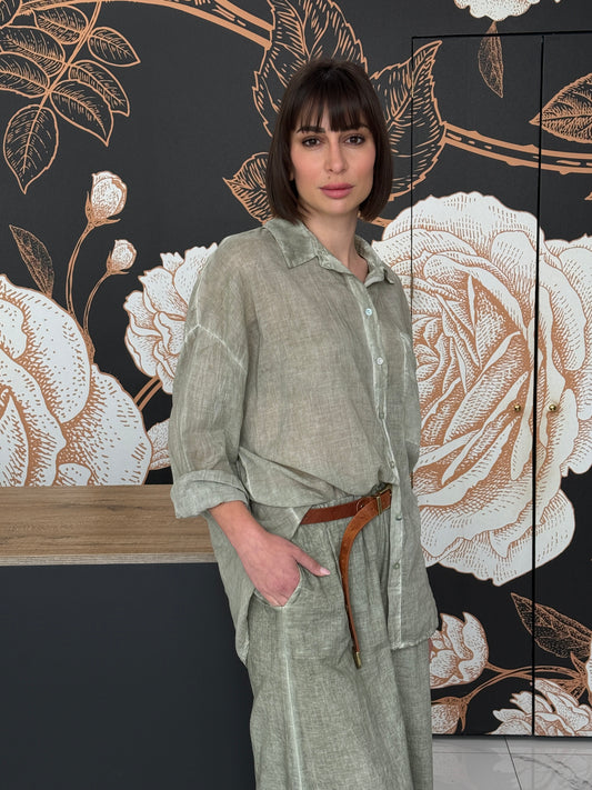 Camicia in voile over kaki - HaveOne