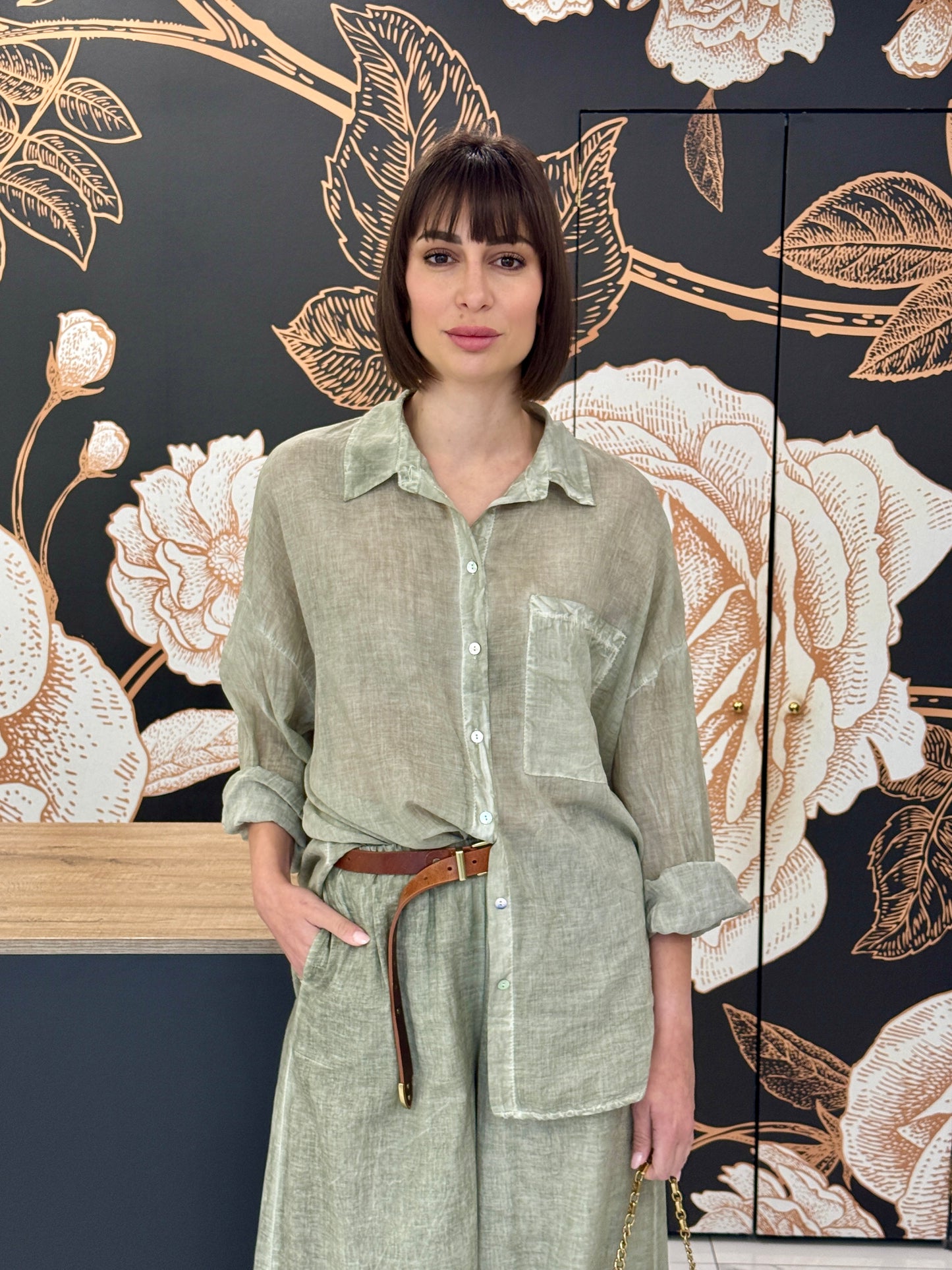 Camicia in voile over kaki - HaveOne