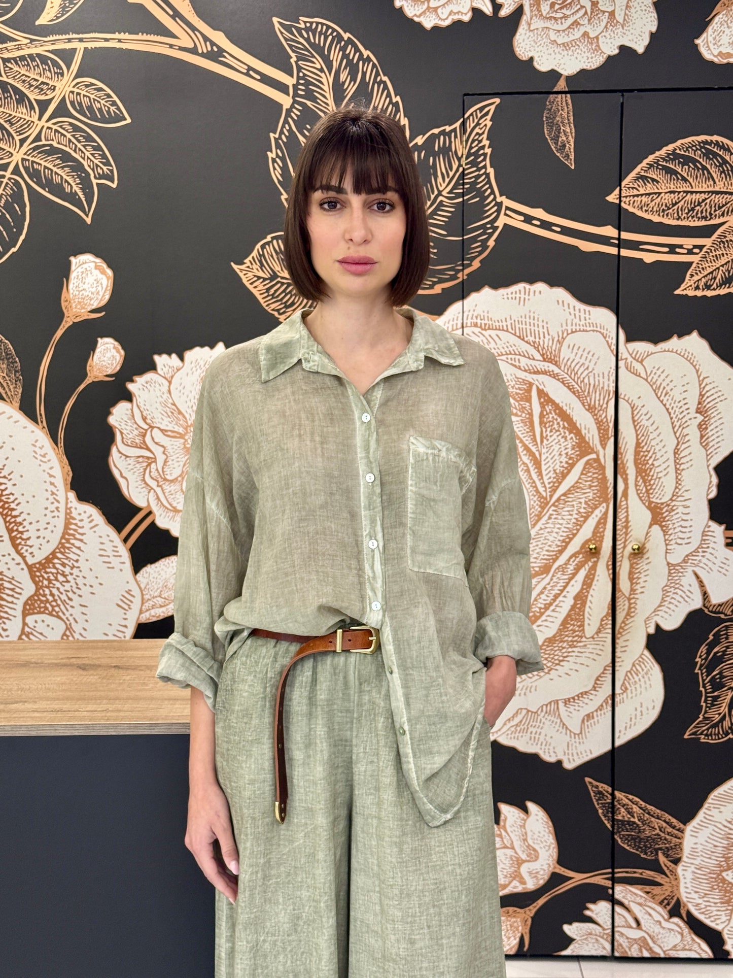 Camicia in voile over kaki - HaveOne