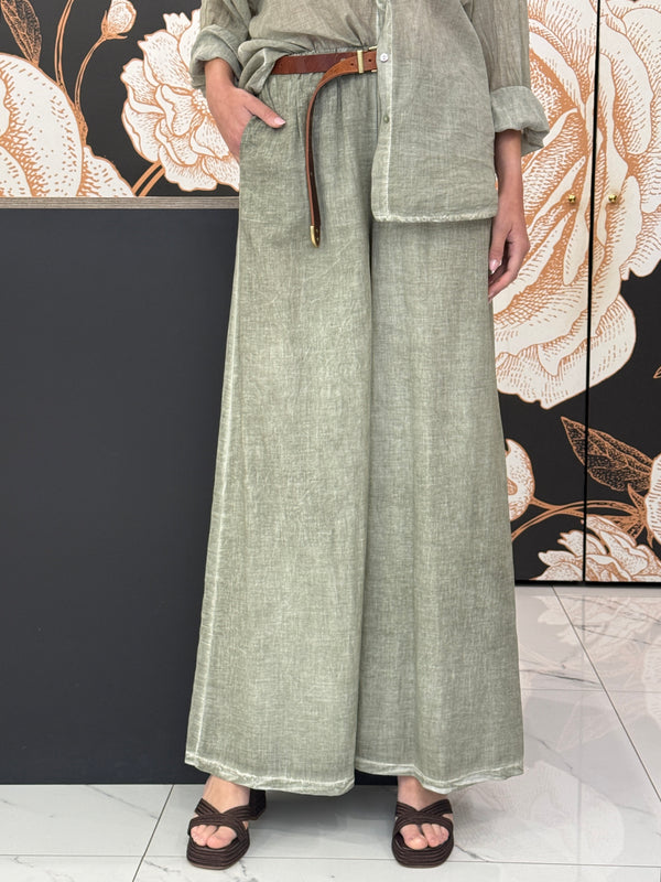 Pantalone ampio in cotone kaki- HaveOne