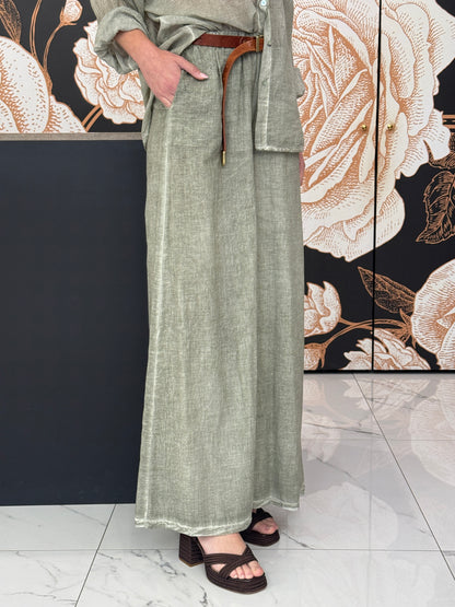 Pantalone ampio in cotone kaki- HaveOne