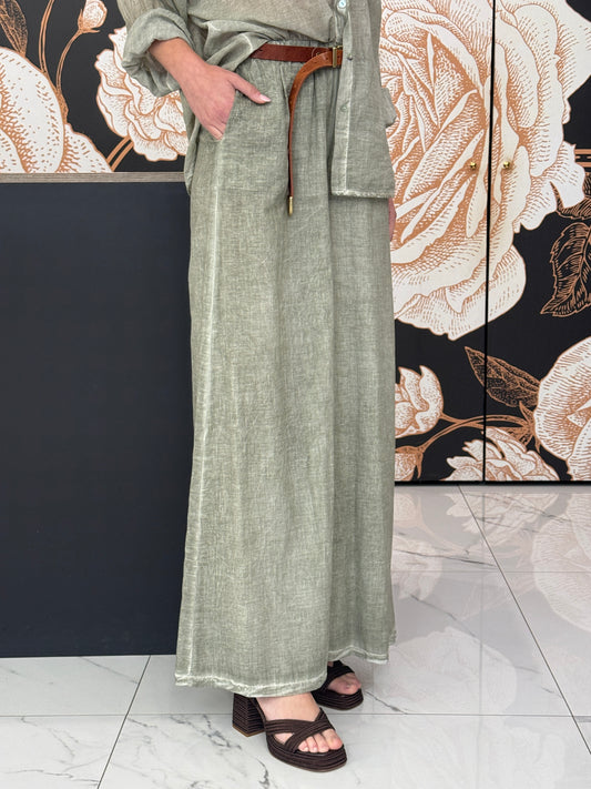 Pantalone ampio in cotone kaki- HaveOne