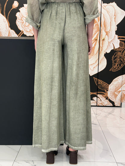 Pantalone ampio in cotone kaki- HaveOne
