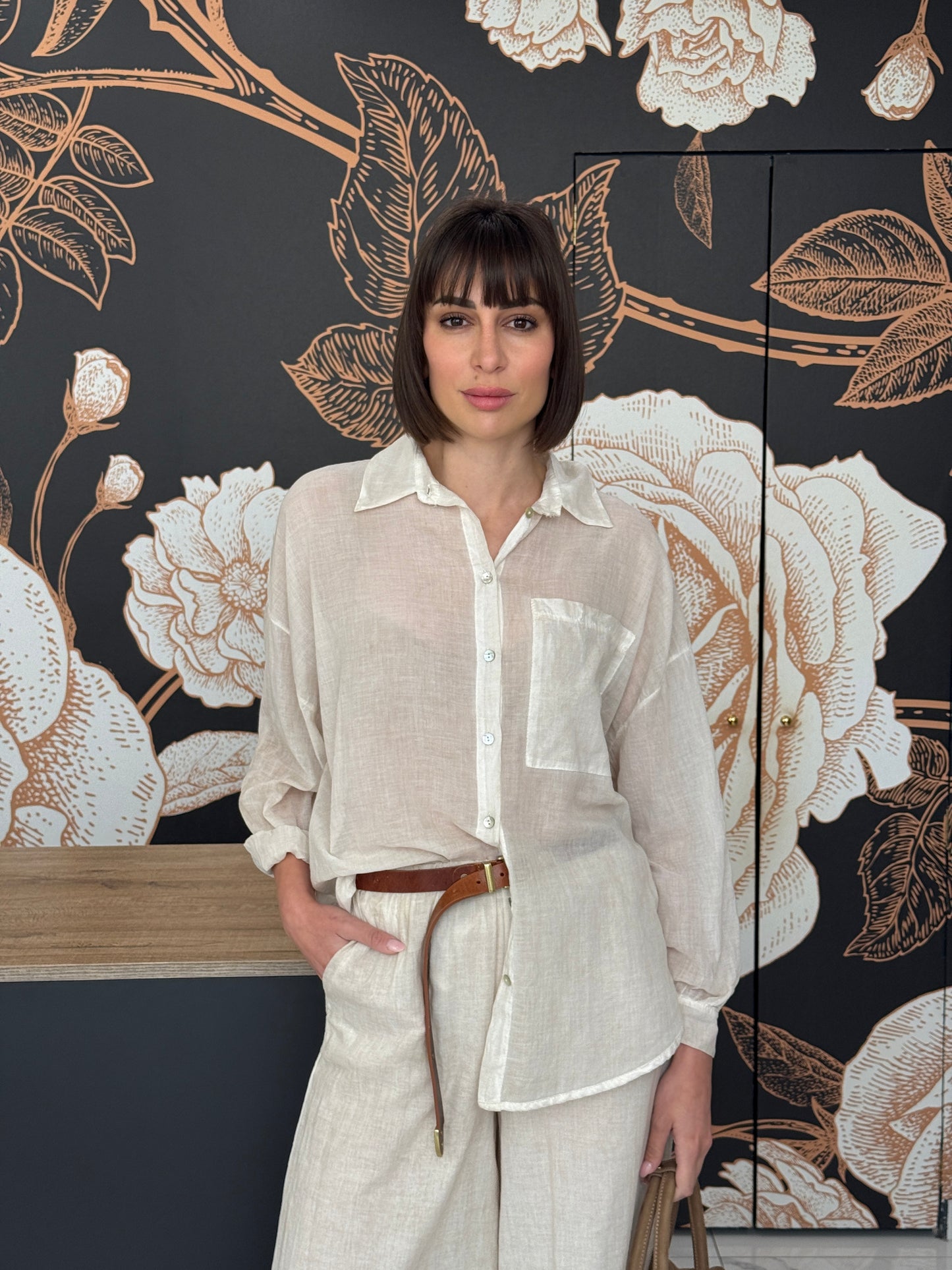 Camicia in voile over  beige - HaveOne