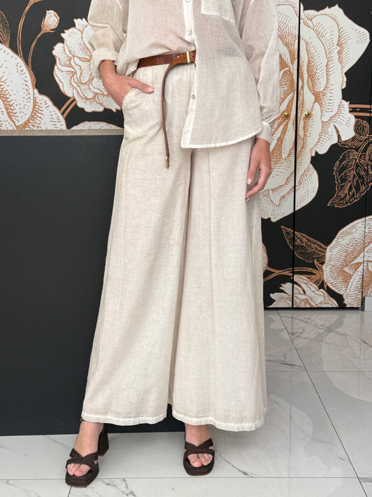 Pantalone ampio in cotone beige - HaveOne