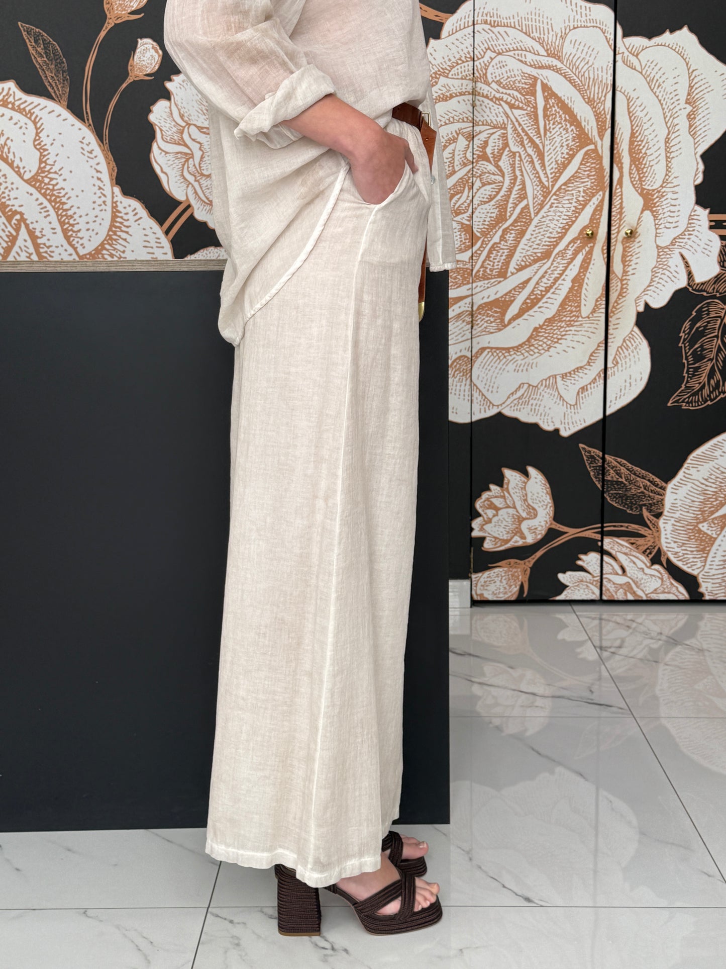 Pantalone ampio in cotone beige - HaveOne