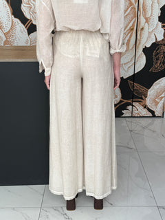 Pantalone ampio in cotone beige - HaveOne