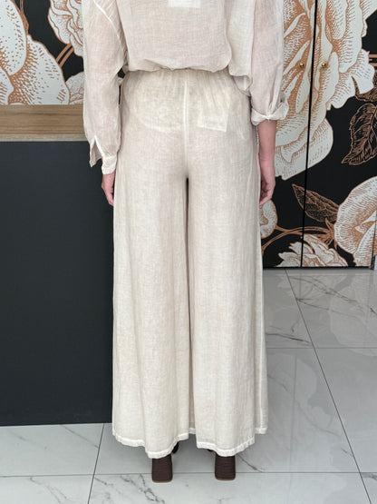 Pantalone ampio in cotone beige - HaveOne