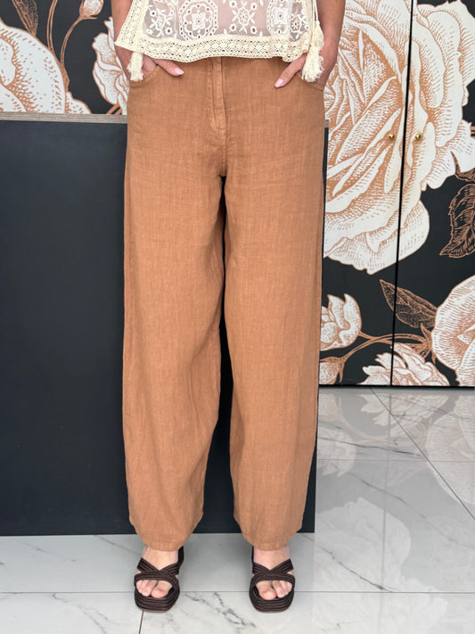 Pantalone Bella in lino cammello - HaveOne