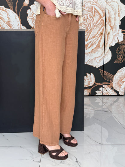 Pantalone Bella in lino cammello - HaveOne