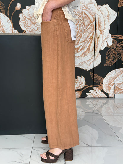 Pantalone Bella in lino cammello - HaveOne