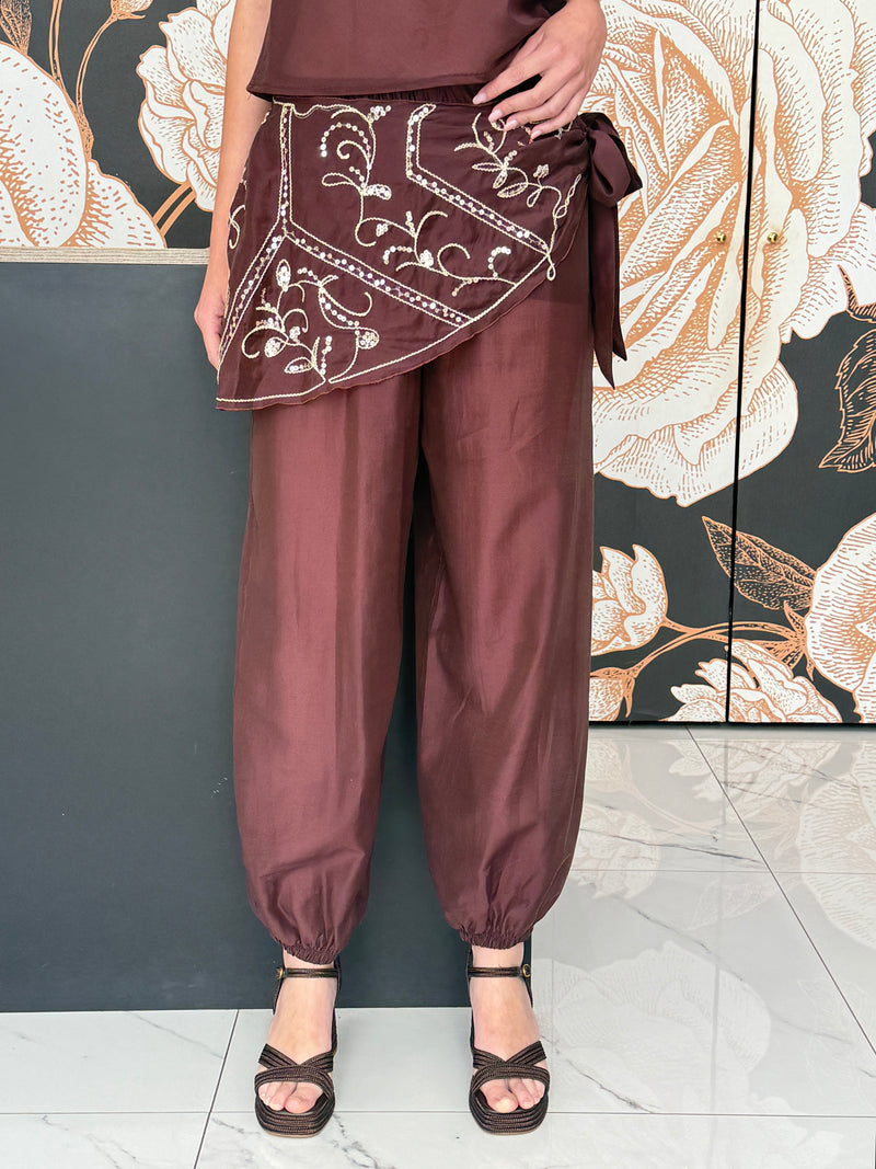 Pantalone balloon cioccolato con pareo rimovibile - HAVEONE