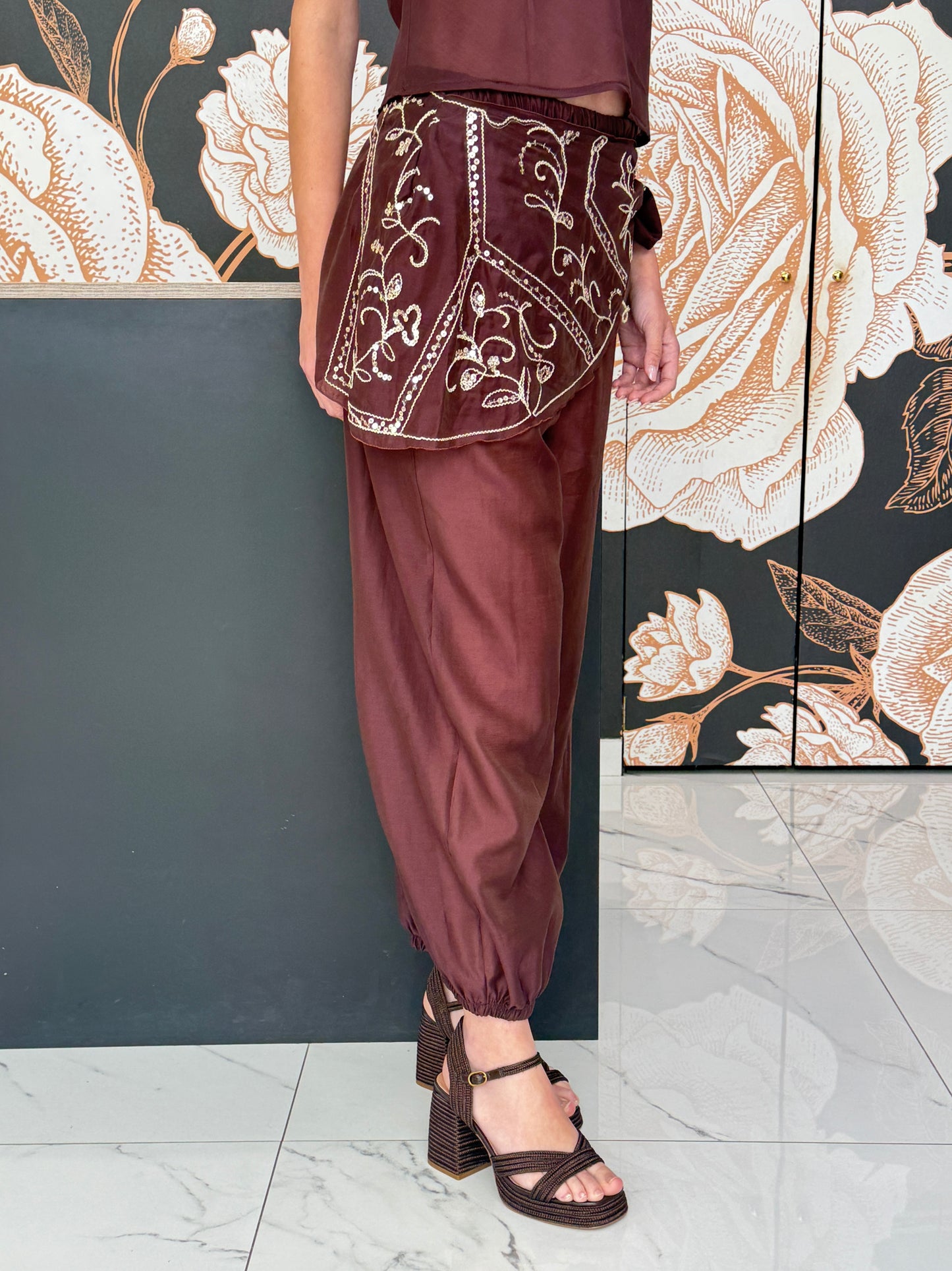 Pantalone baloon cioccolato con pareo rimovibile - HAVEONE