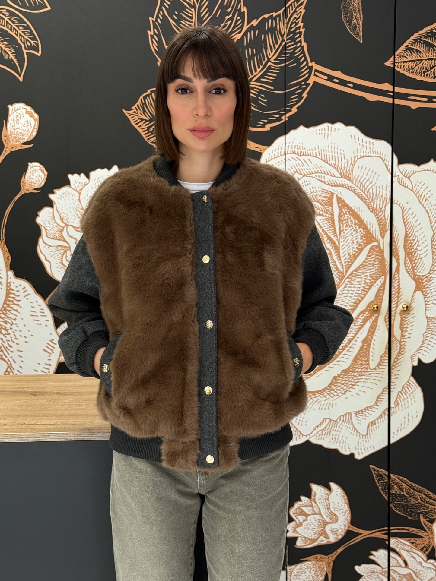 Bomber ecopelliccia con inserti - Souvenir Clubbing