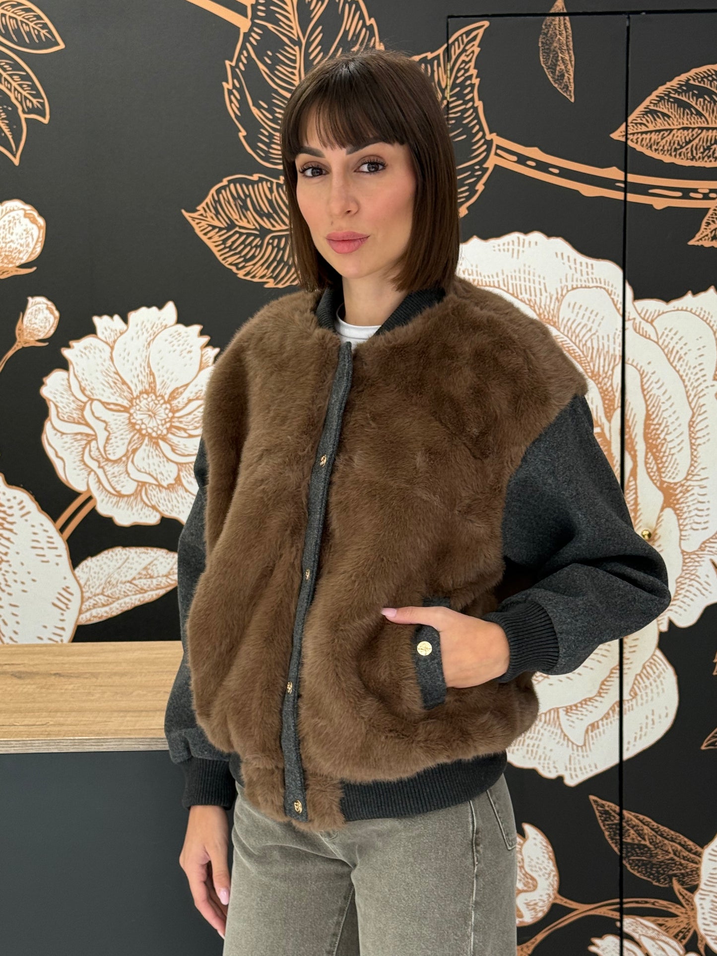 Bomber ecopelliccia con inserti - Souvenir Clubbing