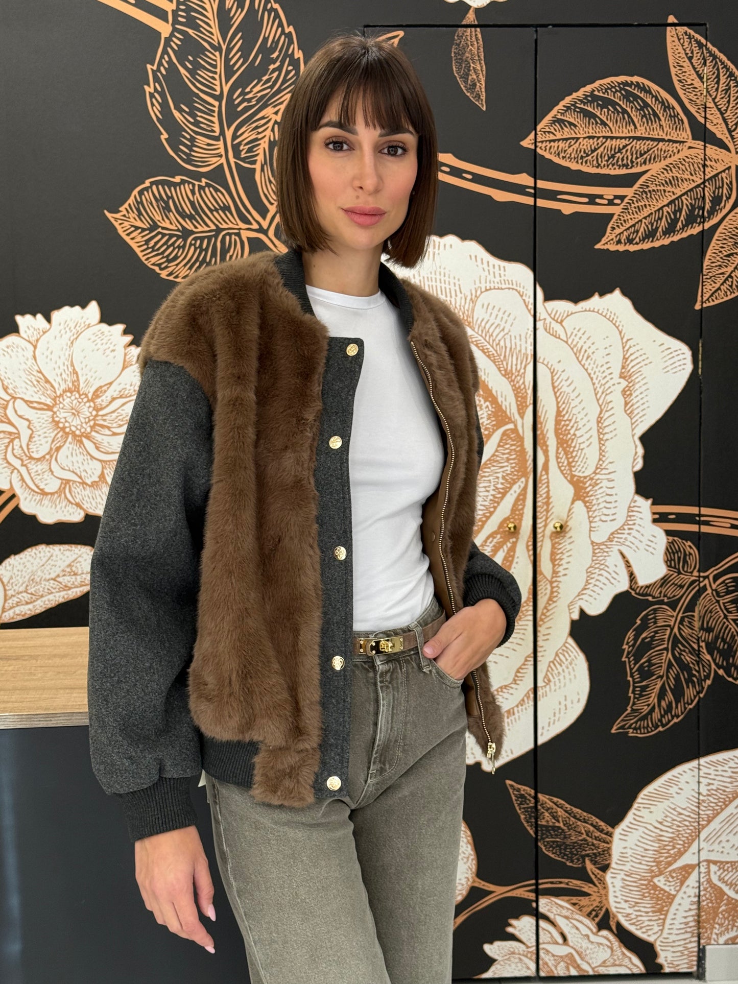 Bomber ecopelliccia con inserti - Souvenir Clubbing