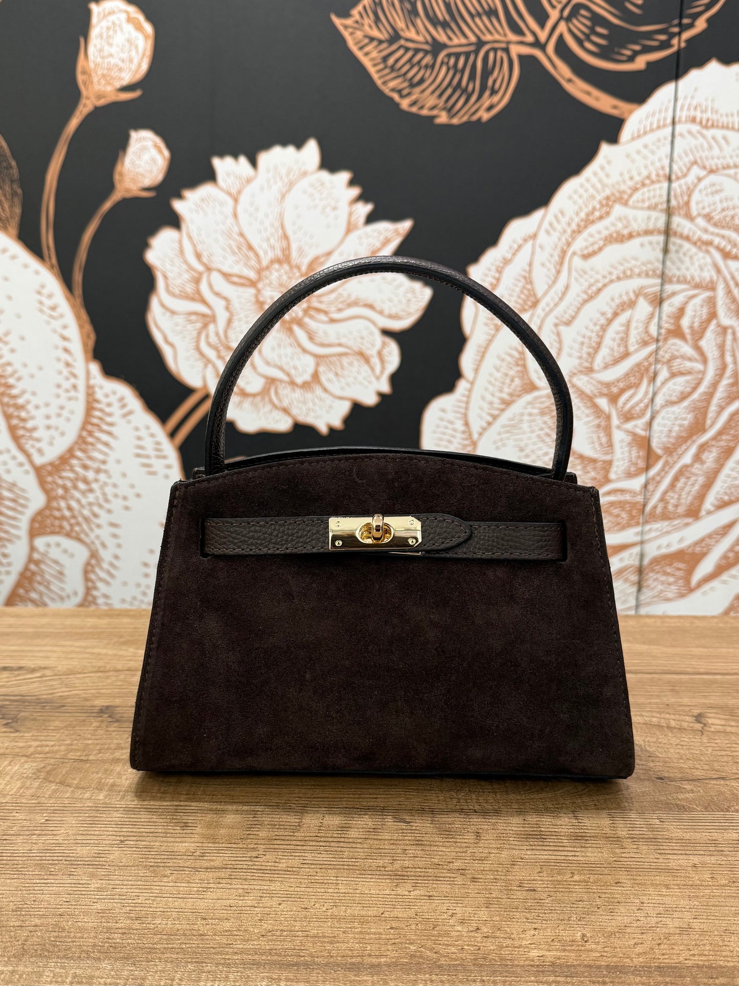 Borsa Kelly in suede cioccolato - Emporio Club