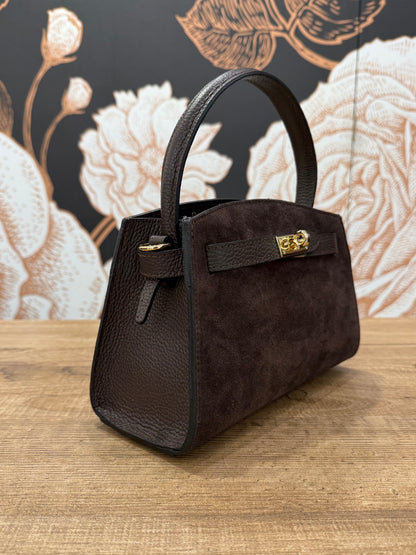 Borsa Kelly in suede cioccolato - Emporio Club