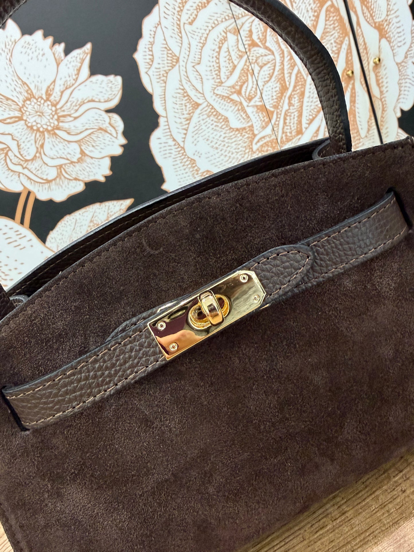 Borsa Kelly in suede cioccolato - Emporio Club