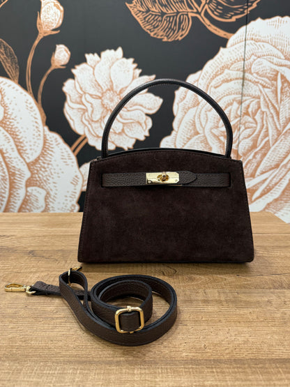 Borsa Kelly in suede cioccolato - Emporio Club